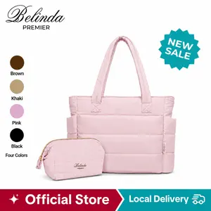 【Limited-Time Sale】BELINDA Women's Quilted Double-Handle Lightweight Puffy Tote Bag - Large Capacity with Compartments for Travel, Work, Double Handle Women's Tote Bags