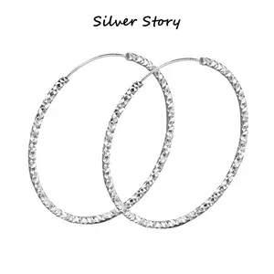 Sparkling 925 Sterling Silver Hoop Earrings for Women, Hypoallergenic Starry Carved Silver Hoops, Lightweight Big Circle Earrings, Trendy Minimalist Jewelry for Sensitive Ears, Daily/Party/Date Wear, Aesthetic Shiny Ear Accessories, Perfect Gift for Her