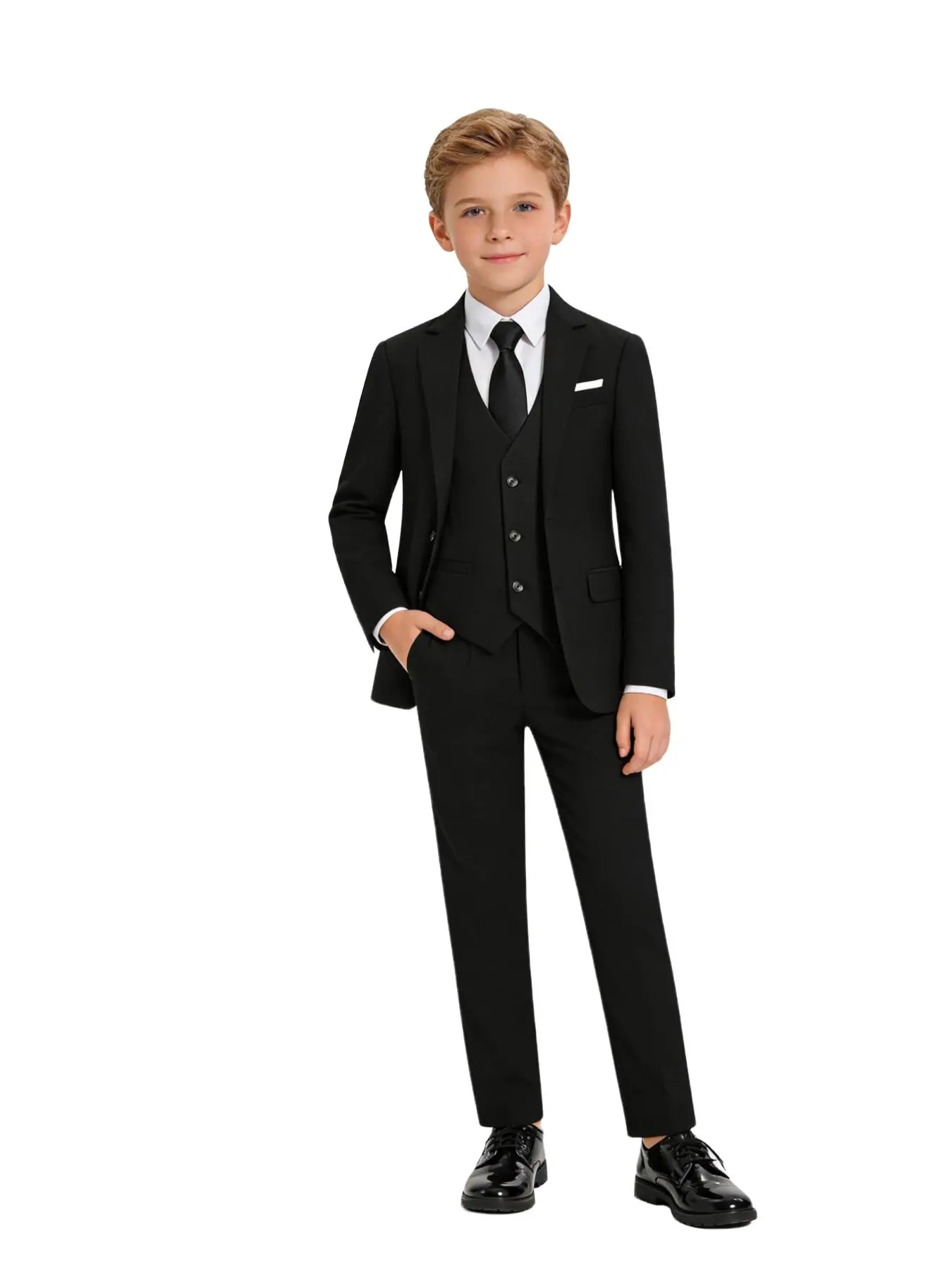 4-piece suit set (jacket + vest + trousers + tie), Outfits Set, Outfit Sets, suitable for boys/Kid/children/teens/youth, perfect for occasions like weddings/graduation ceremonies/church events! Formal tailored suit (excluding shirt) -19133