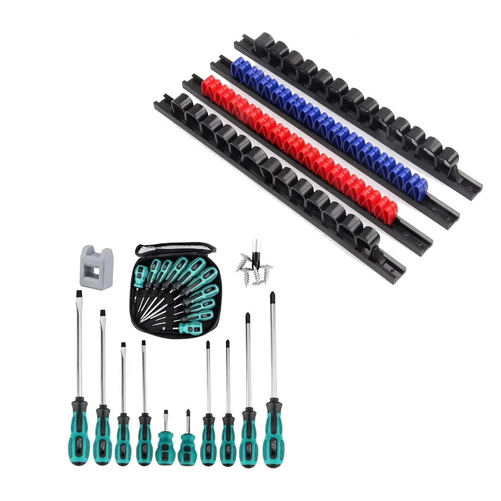 Storage Rack with 10 Screwdrivers, Plastic Screwdriver Organizer, Multi-Functional Tool Display Rack for Efficient Home Storage