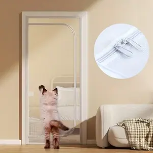 Self-Adhesive Reusable U-Shaped Zipper Screen Door Curtain, Invisible Mosquito Net, Pet Protection, Washable Insect Barrier, Tool-Free Installation