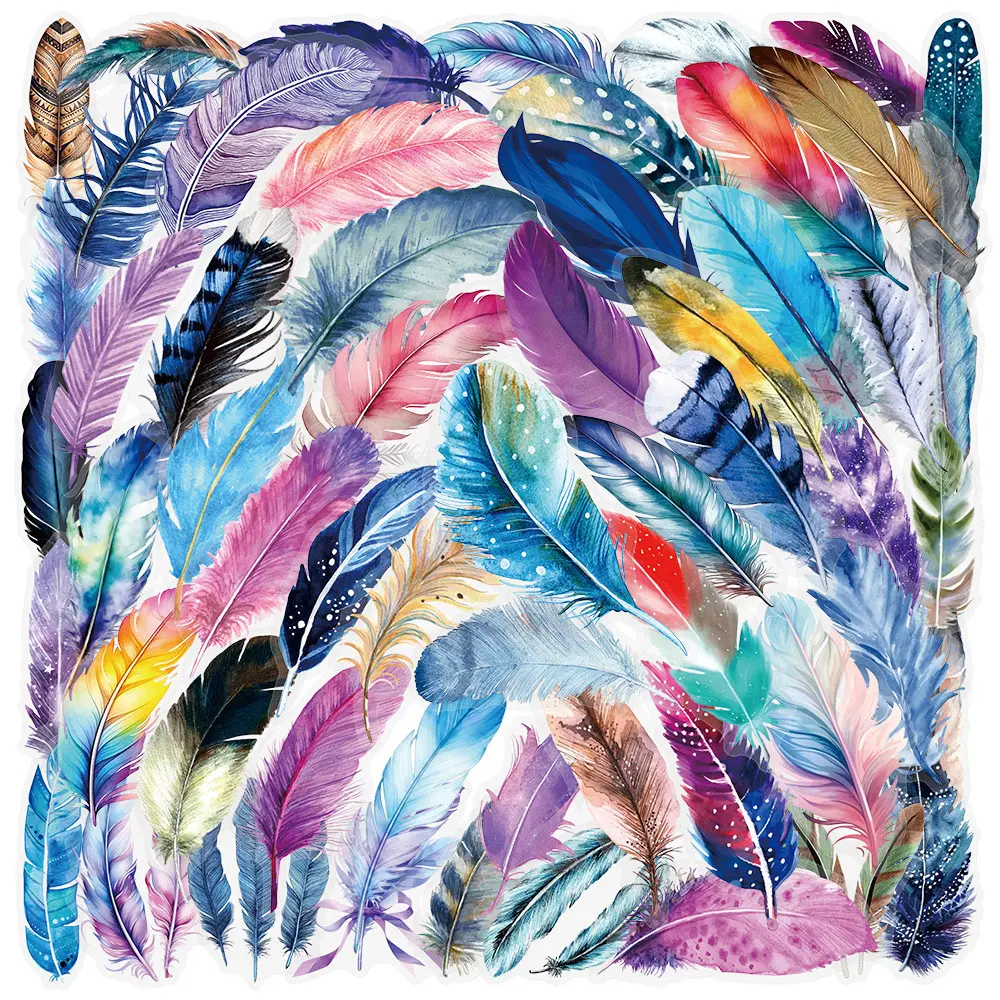 50Pcs Dreamy Aesthetic Feather Transparent Stickers Waterproof Vinyl for Phone Case Luggage Journal
