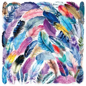 50Pcs Dreamy Aesthetic Feather Transparent Stickers Waterproof Vinyl for Phone Case Luggage Journal
