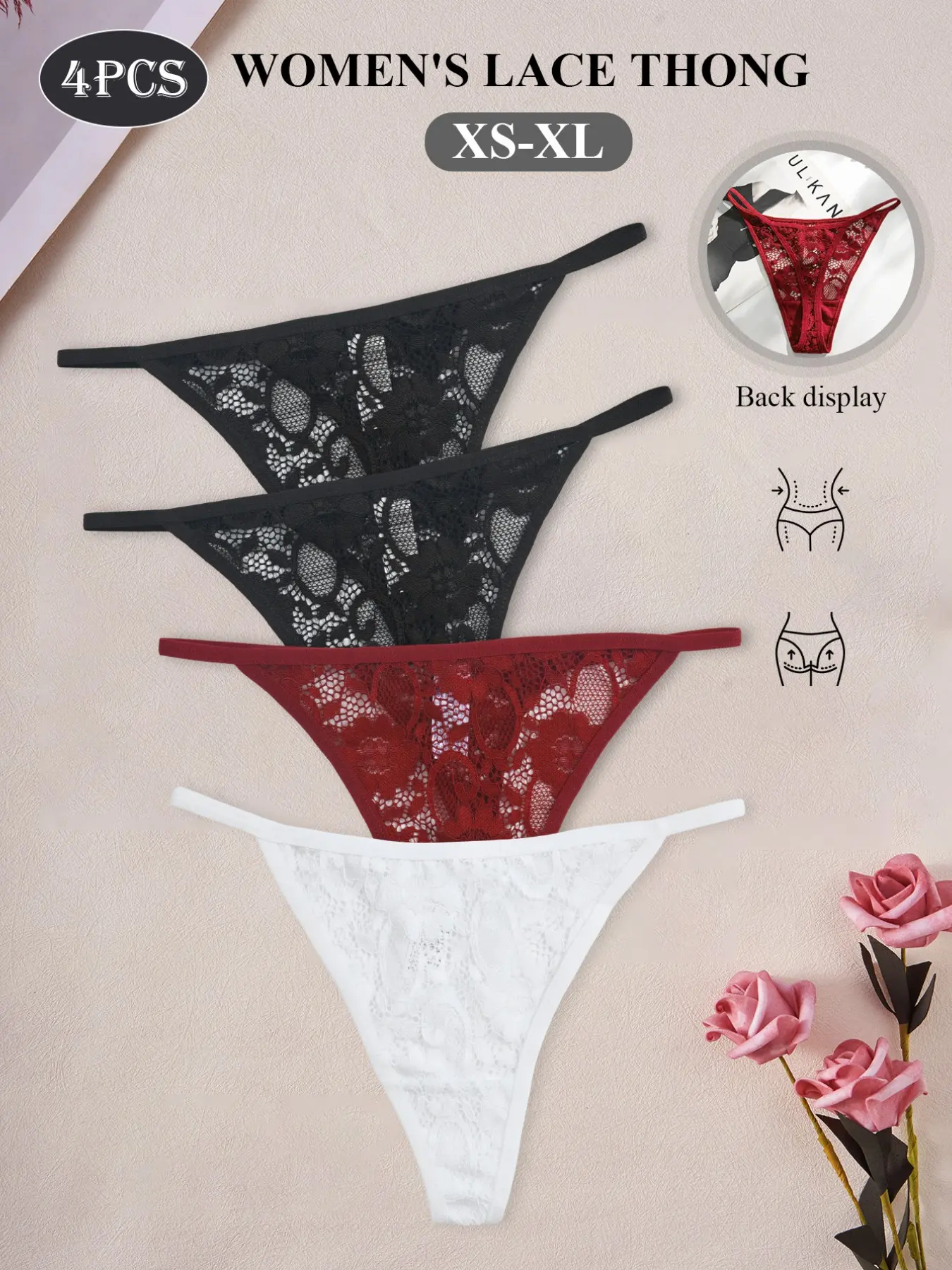 4-Pack Sexy V-String Thongs | Drop Waist Design, Comfortable and Breathable, Available in Black and Red, No Visible Underwear, Smooth Texture, Daily Wear Undergarments