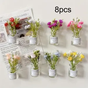 8pcs Small Flower Vase Magnets, Bud Design, 3D Plastic Decorative Refrigerator Magnets, Kitchen Decor, Cute Multicolor Oval Vases, Ideal Holiday Gift