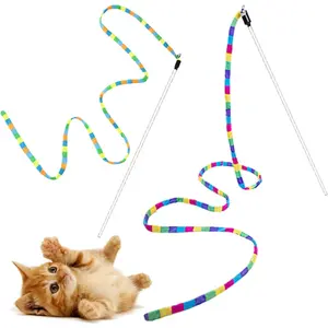 Interactive  Rainbow Wand Toys for Indoor Cats and Kittens,Extended Colorful  Teaser Wand String Plush , Product  and Sturdy Pole with Bells(2 Pack)
