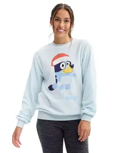 Bluey Women's Super Soft Plush Crewneck Santa Hat Pullover Sweatshirt