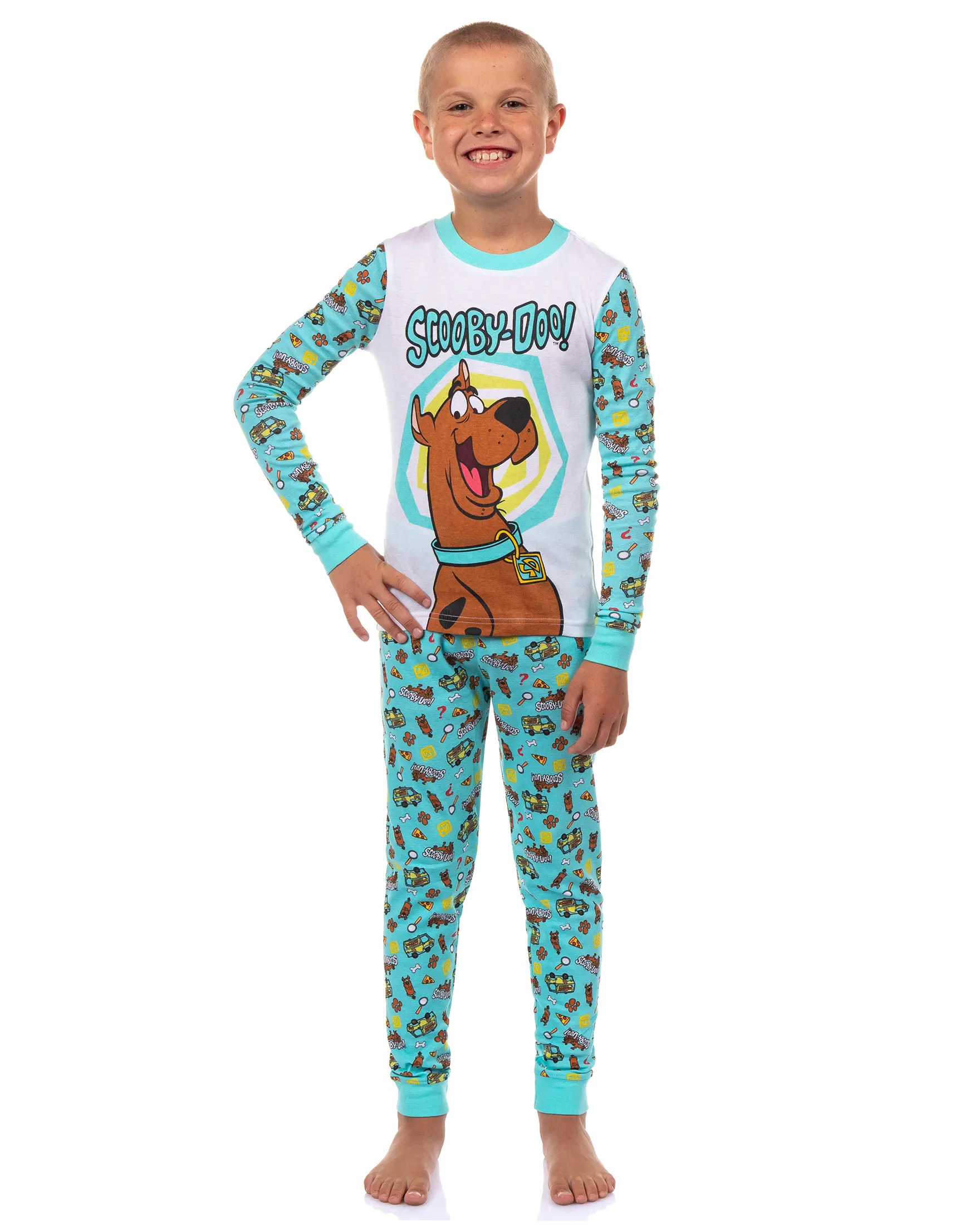 Scooby Doo Boys' Pajamas 2-Piece Tight-Fit Lounge Sleep Set, Mystery Machine, Cartoon Pattern Pajamas