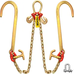 SummervibesVEVOR G80 V Bridle Chain, 5/16" x 2' Towing Chain Bridle with 15" J Hooks, R Hooks & Grab Hooks, Heavy Duty Transport Chain Bridle with 10800 lbs Safe Working Load for Flatbed Truck Wrecker Recovery
