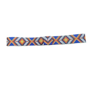 Blue Aztec Elastic Hat Band - Traditional Design, Colorful Patterns, Flexible and Stretchy Fit
