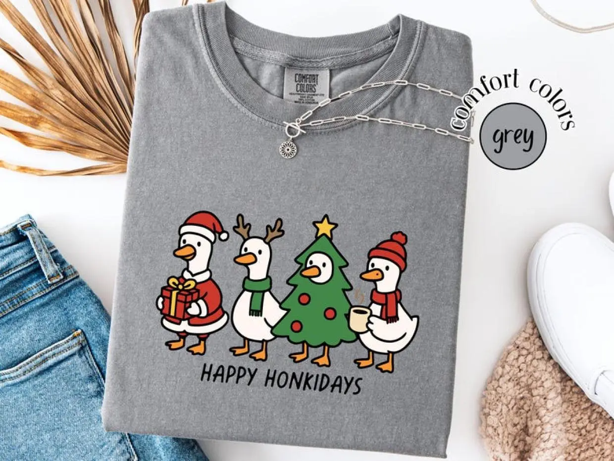 Women's Comfort Colors® Silly Goose Graphic T-Shirt - Happy Goosemas, Merry Xmas, Casual, Aesthetic, Comfortable, Fit, Classic Timeless Design, Ideal Gift Option