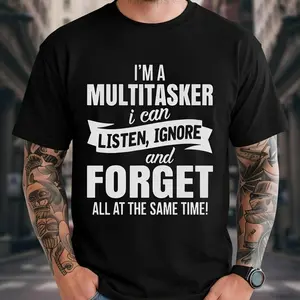 Men's Cotton Oversized Short-Sleeve Classic Round Neck Black Summer Graphic T-Shirt - Casual Menswear Clothes, Playful Design, Multi-Tasker Use
