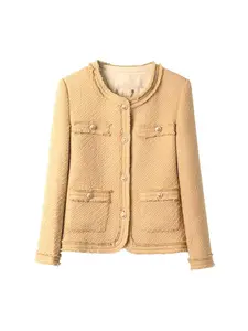 Women's Solid Color Tweed Wool Jacket, Elegant Fashion Casual Open Front Long Sleeve Outerwear for Daily Outdoor Wear, Women Clothing for Spring Fall