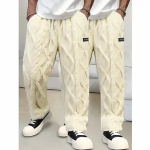 Men's 2-piece double-sided plush thick casual pants Autumn and winter loose drawstring plush home pants Multi colored three-dimensional twisted lamb wool warm pants