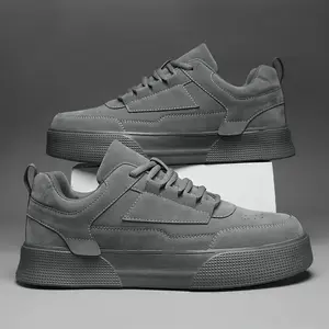 Thick Sole Height Boost Men's Stylish Skate Shoes - Lace-Up Solid Color Casual Sneakers with Comfortable EVA Sole for All Seasons