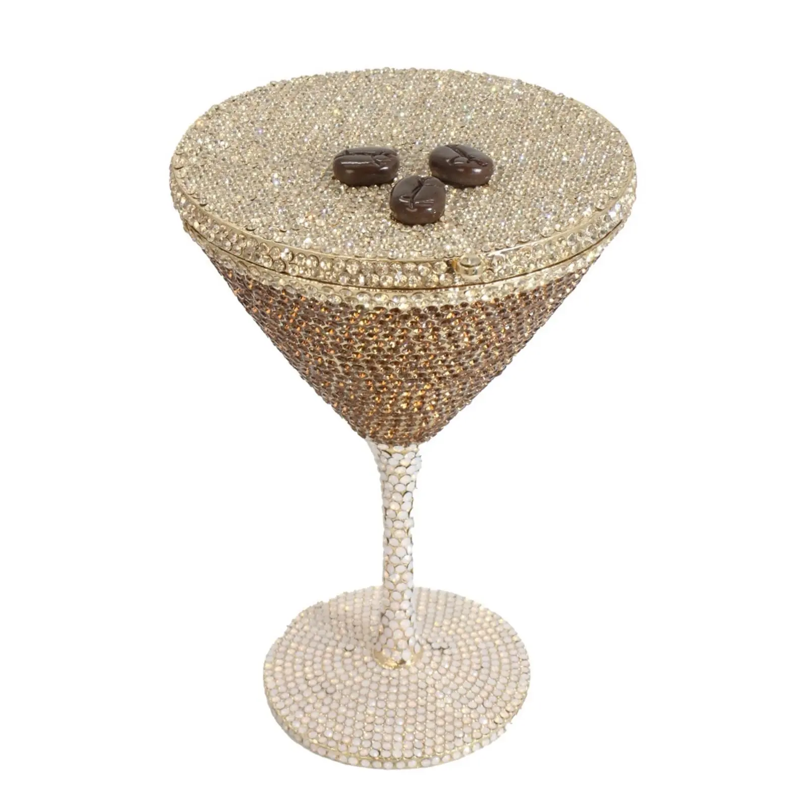 PSBIY Women Goblet Rhinestone Evening Bag Elegant Coffee Bean Martini Crystal Handbag for Wedding Party Prom