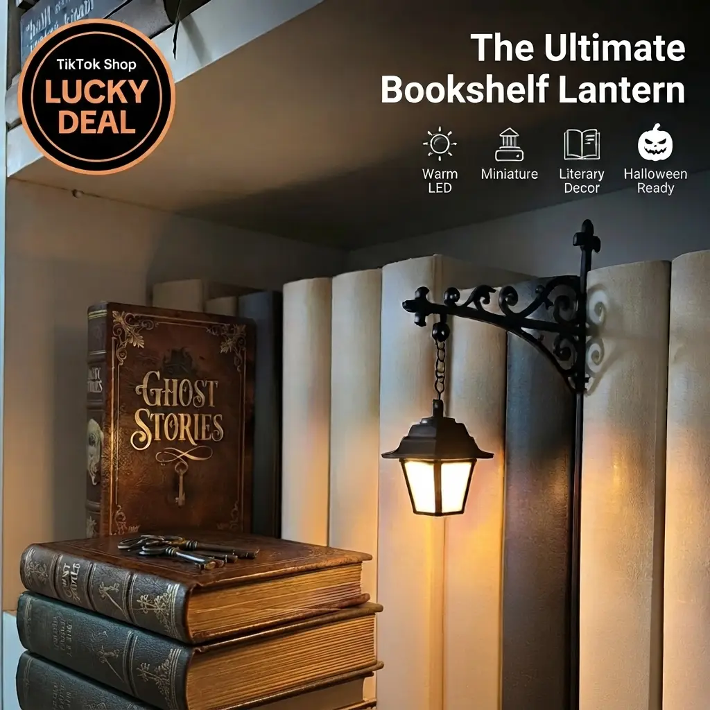 Library Lantern Bookshelf Light, Vintage Mini LED Shelf Lamp for Reading Nook, Cozy Book Decor, Decorative Bookend Light, Unique Gift for Book Lovers