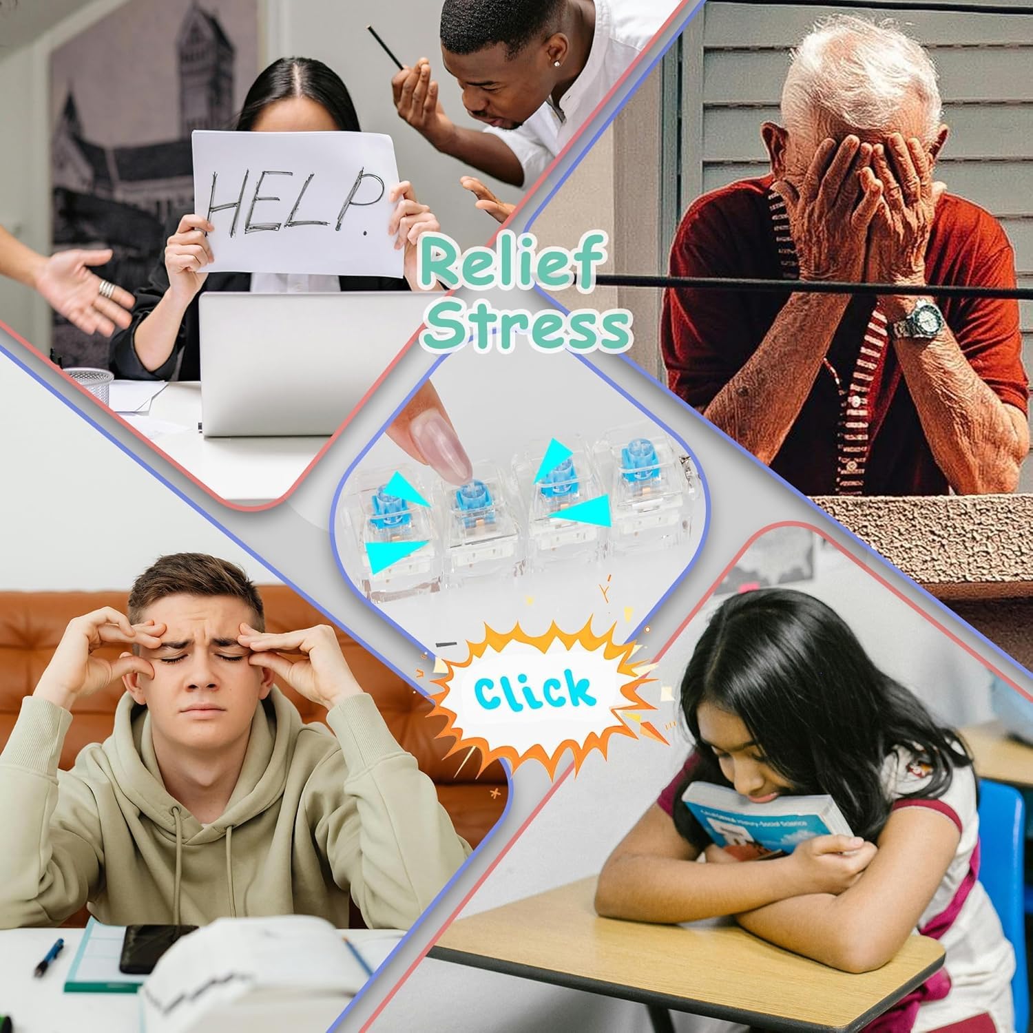 4-Key LED Mechanical Switch Fidget Keychain, Clicker Stress Relief Toy, Perfect Gift For Programmers Gamers Office Workers