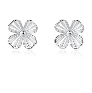 Trendy Sterling Silver Flower Stud Earrings for Women - Silver Earrings for Women - 925 sterling silver- Nickel Free, Hypoallergenic, Waterproof