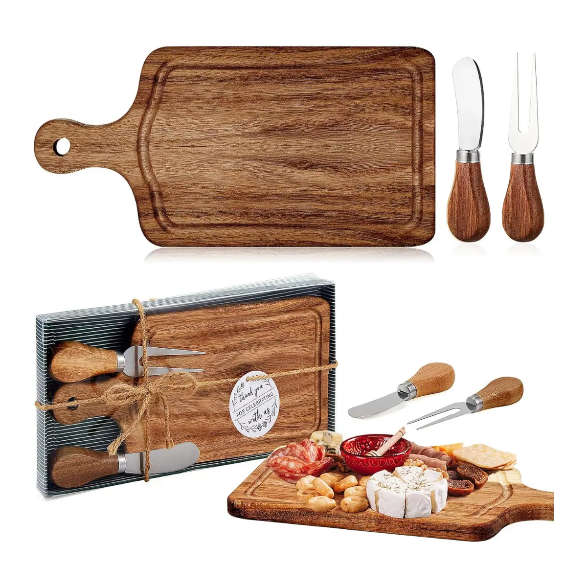 Mini Cheese Board Gift Set with Knife & Fork, Party Prize Set for Bridal Shower
