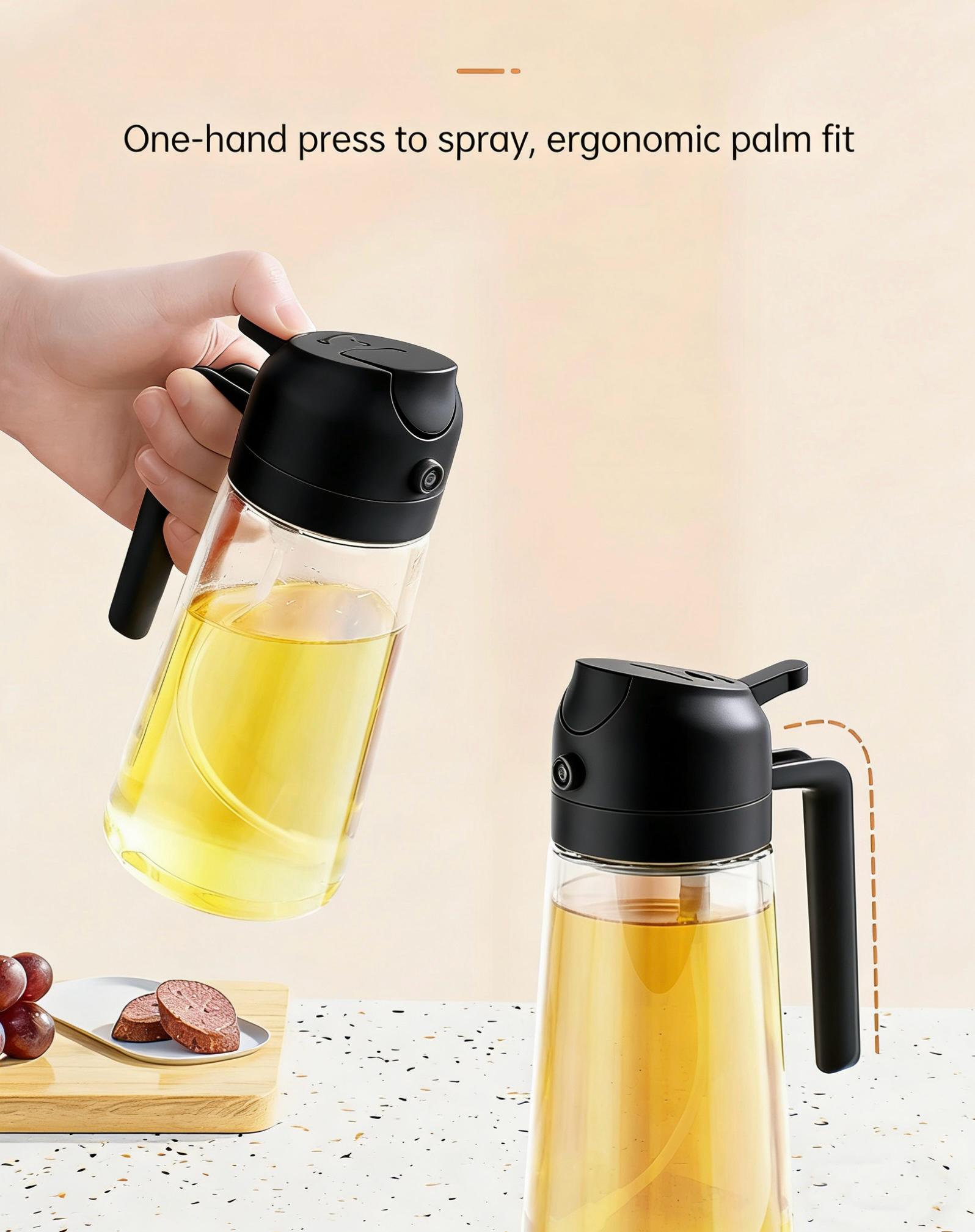 Dual-use Oil Spray Bottle for Kitchen, 2-in-1 Pour & Spray Glass Oil Dispenser with Anti-leak Design, Heavy-duty Glass Oil Sprayer for Air Fryer, BBQ, Salad & Cooking, Household Kitchen Gadget with Precise Atomization & Easy to Clean