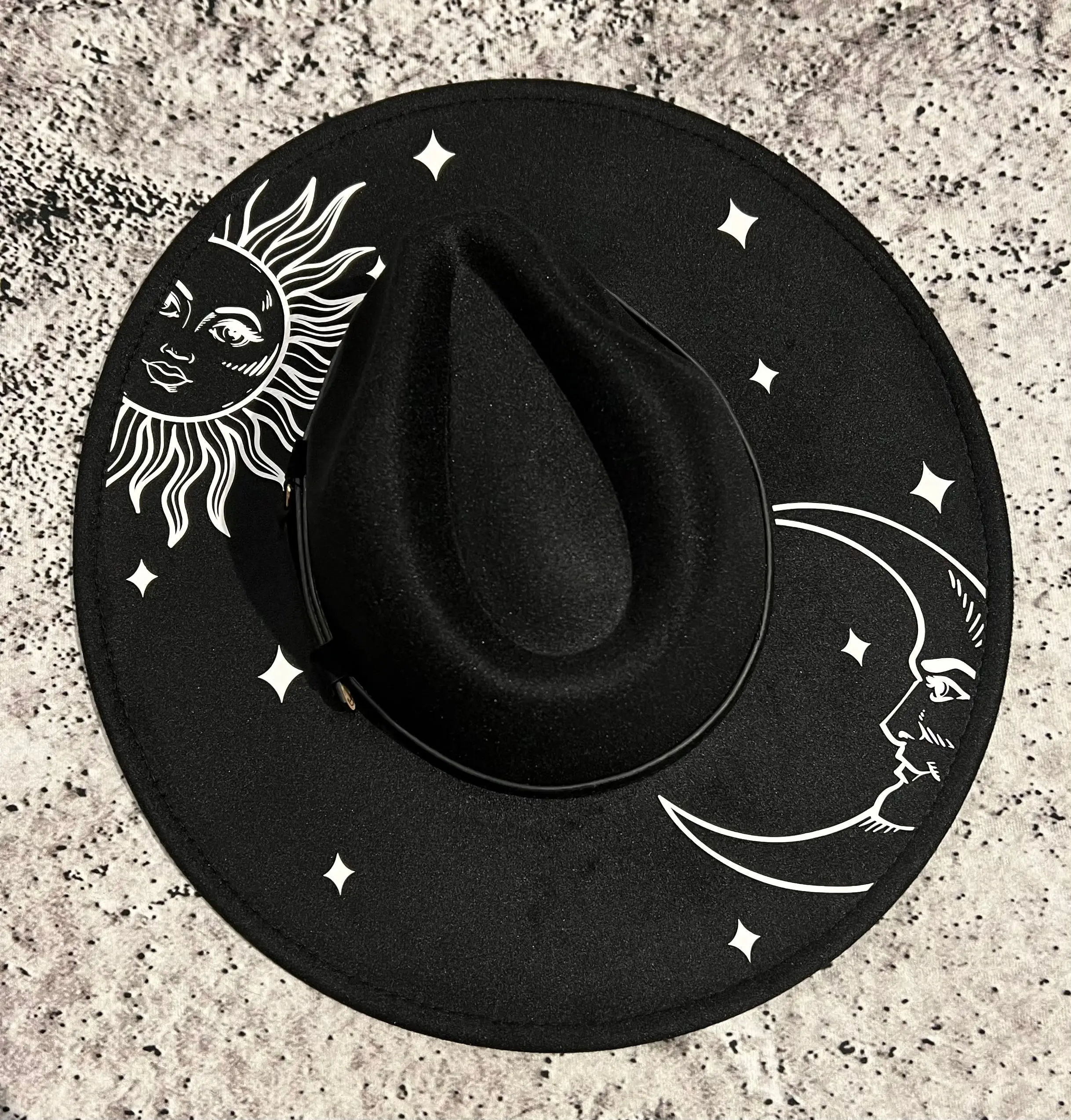 Celestial Sun & Moon Vegan Felt XL Brim Hat
