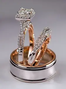 Women's Three-Piece Ring Set, Luxurious Synthetic Zircon Inlay, Perfect for Weddings and Anniversaries, Ideal Valentine's Day Gift, Wedding Rings, Bridal Rings