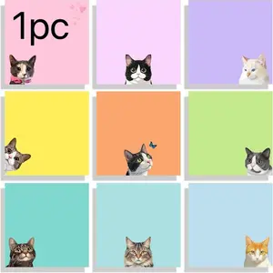 Cute Cat Sticky Notes Set, Strong Adhesive Pure Color Office Sticker, Sticky Labels, Creative Cute Small Notebooks Markers for Students and Professionals
