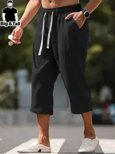 Men's Casual Cotton Linen Shorts, Elastic Waist Drawstring Fitness Running Pants, Summer Sport Shorts with Pockets, Soft Comfortable