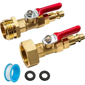 RV Winterize Blowout Adapter with 1/4" Quick Connect Plug and 3/4" Garden Water Hose Threading, Brass Winterize Quick Adapter with Ball Valve for RV Boat Camper Trailer, 2