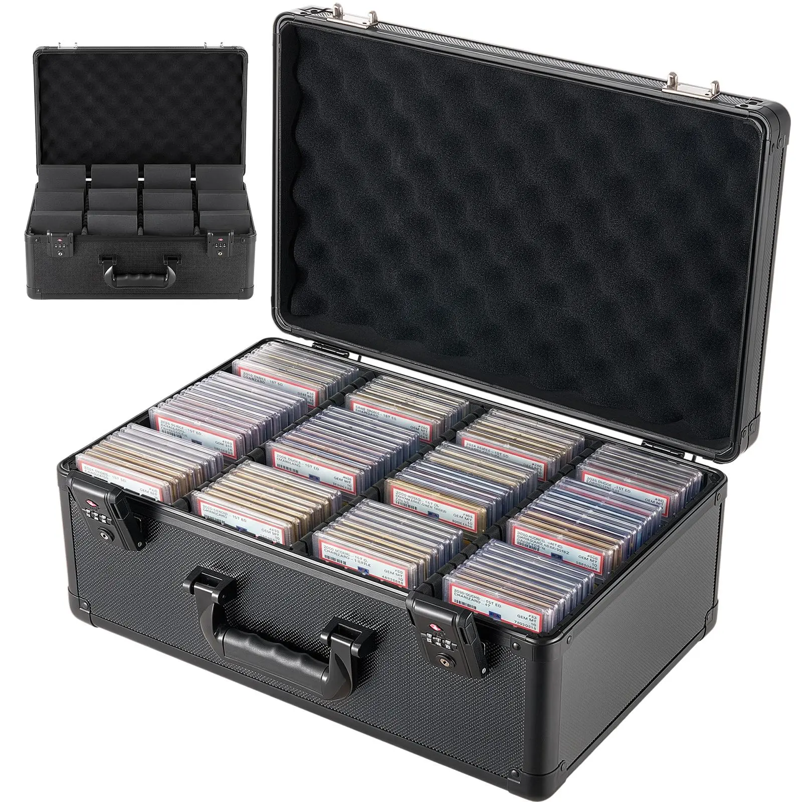 VEVOR Graded Card Case 4 Row 152 PSA Slab Storage Box TSA Approved Lock, Baseball Sports Trading Cards Holder Collector, with 12 Dividers, Holds 120 SGC 100 BGS 550 Top Loaders & 999+ Loose Cards