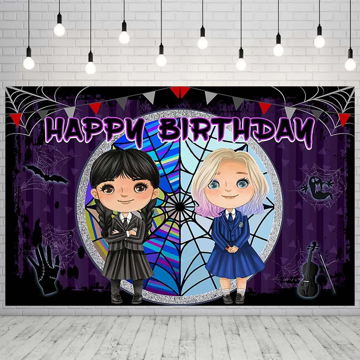 Wednesday Theme Birthday Background Banners - Suitable Gifts, Ideal Birthday Parties, Theme Parties, Home Bedroom Decorations, Indoor And Outdoor Decorations, Room Decoration For Teenage Boys And Girls