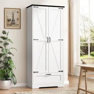 Walsunny Kitchen Pantry Cabinet, 65" Tall Storage Cabinet with Adjustable Shelves & Barn Doors, Freestanding Kitchen Cupboard for Dining Room, Living Room