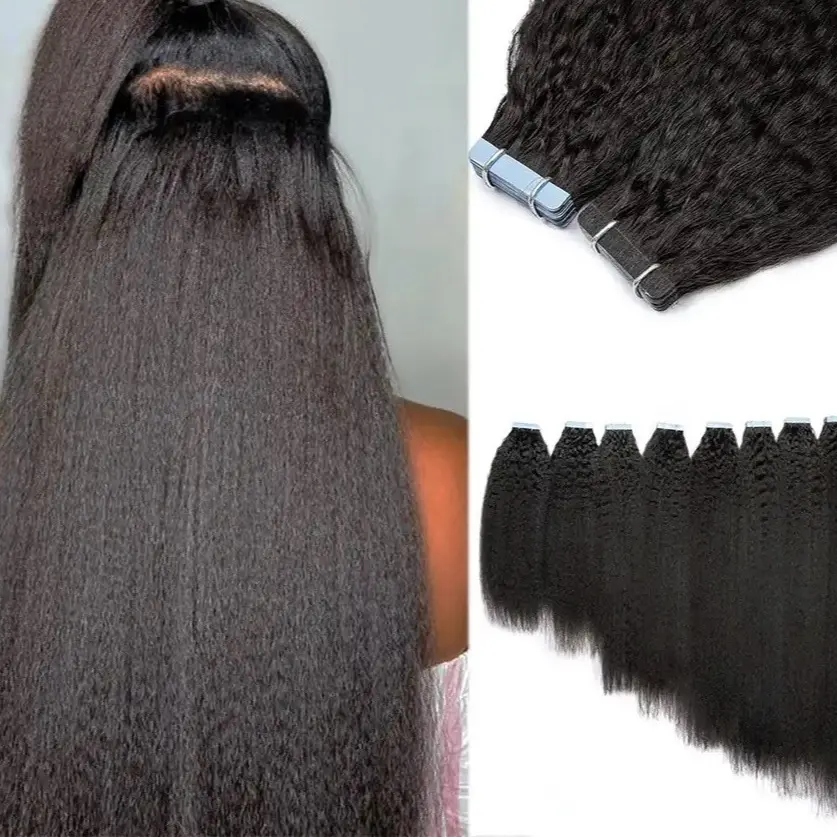 Brazilian kinky Straight Human Hair tape in extensions Virgin Hair