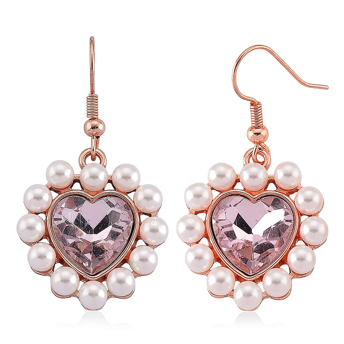 Shell Pearl Heart Earrings in Rosetone and ION Plated Rose Gold Stainless Steel