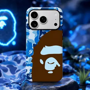 BAPE Ape Head Phone Case, Blue Camo Streetwear Protective Cover, Compatible with iPhone 17 Air 17 Pro Max 16 15 14 13 12 11 & Samsung Galaxy S25 S24 S23