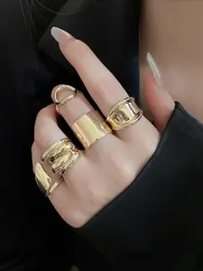 Five-piece geometric irregular open ring set, Stackable Rings, simple and fashionable Japanese and Korean style, suitable for daily life and banquets