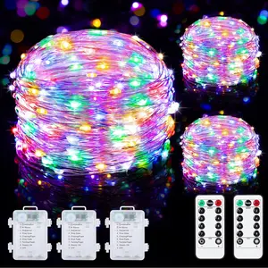 3 Pack 33FT Battery Operated Fairy Lights with Remote & Timer, Dimmable Waterproof 8-Mode Twinkle Glamping Decorative Lights for Girl Room Decor, Multicolor