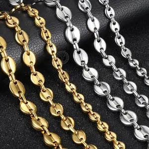 7/9/11mm Coffee Beans Link Chain Necklace for Men Women Stainless Steel Golden Silvery Fashion Jewelry Gifts, Fashion Accessory Gift For Her, Minimalist Jewelry Modern Jewelry, Charm Necklace