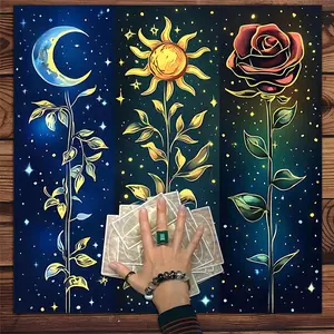 Starry Sky Sun & Moon & Flower Pattern Tarot Tablecloth, 3 Counts/set Tarot Card Tablecloth, Gift Packaging Supplies for Tarot Fans Boys Girls