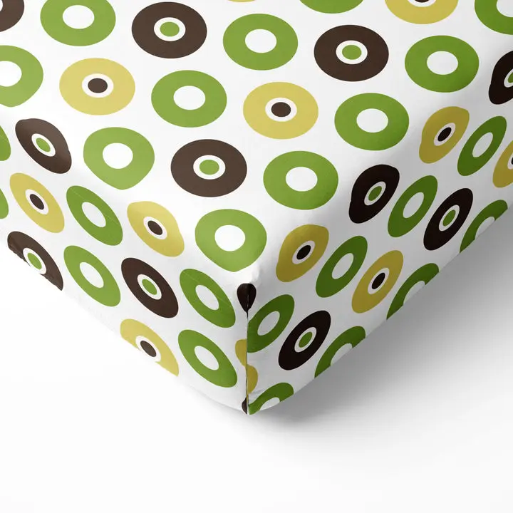 Bacati Dots & Mod 100% Cotton Percale Fitted Crib Sheet – Mod Dots – Green/Yellow/Beige/Brown