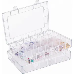2 Pcs Large Plastic Organizer Boxes, 24 Grids Clear Storage Containers with Adjustable Dividers, Transparent Plastic Organizer Cases for Jewelry, Beads, Findings, Craft Supplies