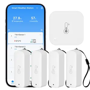 WiFi Hygrometer Thermometer Indoor: Temperature and Humidity Sensor with App Notification and Data, 150m, Compatible with Alexa, 4 Sensors +1 Base Station