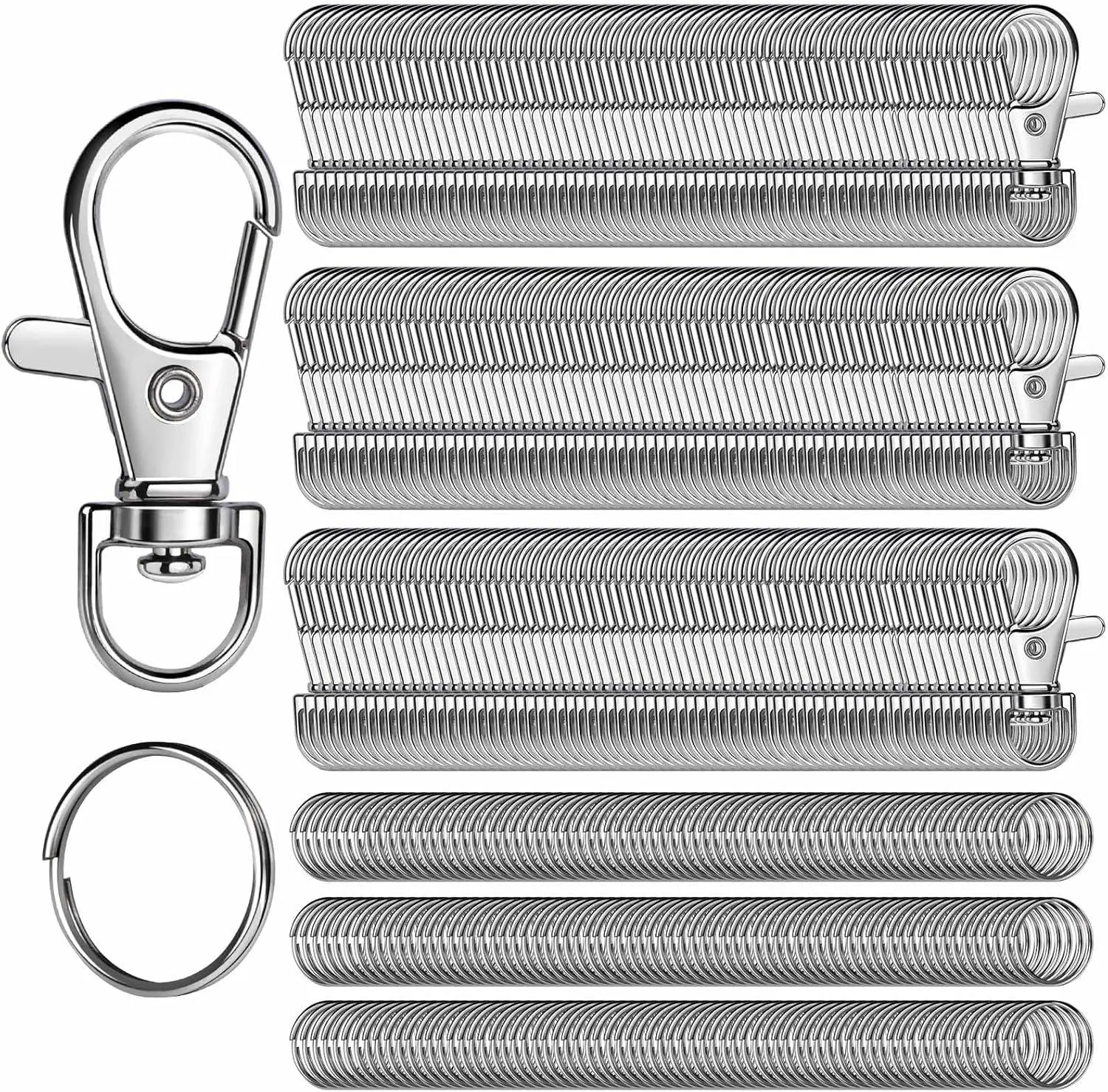 480-Pcs Zinc Alloy Rotating Lobster Clasp & Split Ring Sewing Accessory Set - 240pcs Key Rings (0.59 inch/1.42 inch), 240 Silver Keychain Hooks, Easy-Open, Hard-to-Deform for DIY Keychain Making & Jewelry Crafts