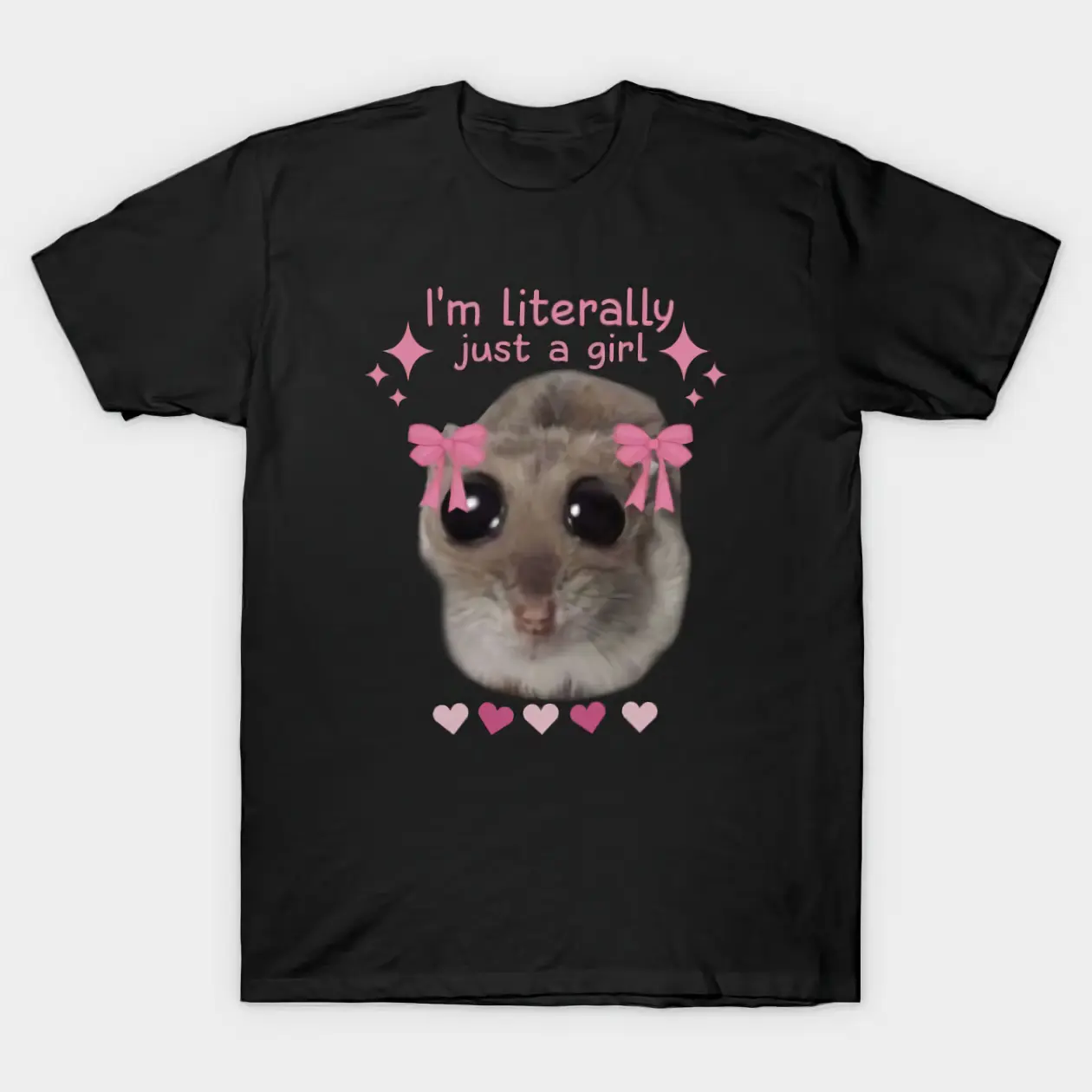 Men's Short-Sleeve Casual Cute Meme T-Shirt, Sad Girl Hamster Graphic Top