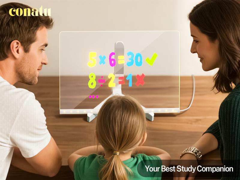 Conatu 儿童亚克力画板，亚克力干擦发光板，带支架、马克笔、湿巾、喷雾瓶和描图纸，可擦写重复使用，适合儿童学习，是生日、万圣节、圣诞节的理想礼物，也可作装饰霓虹灯。