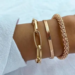 Women's 3-Pcs Vintage Gold Snake Bone Chain Layered Bracelet Set, Trendy Multi-Layer Stackable Bracelets for Sports & Outdoor Protective Gear Accessorizing