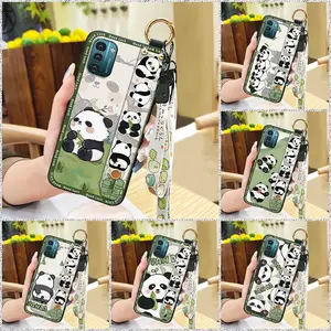 Kickstand Lanyard Phone Case For Nokia G11/G21 Phone Holder Dirt-resistant Wristband Cartoon Soft case Durable ring Wrist Strap Anti-knock Fashion Design Back Cover Silicone panda