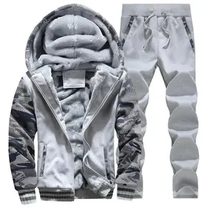 New Winter Fleece Thicken Men's Two-piece Zipper Sports Set Hooded Thermal Suit Casual Oversized Tracksuit