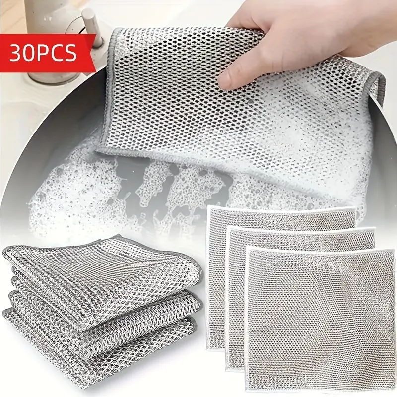 30-Pack Machine Washable Microfiber Cleaning Cloths, Polyester Scratch-Free Pads for Wet & Dry Cleaning of Dishes, Pots